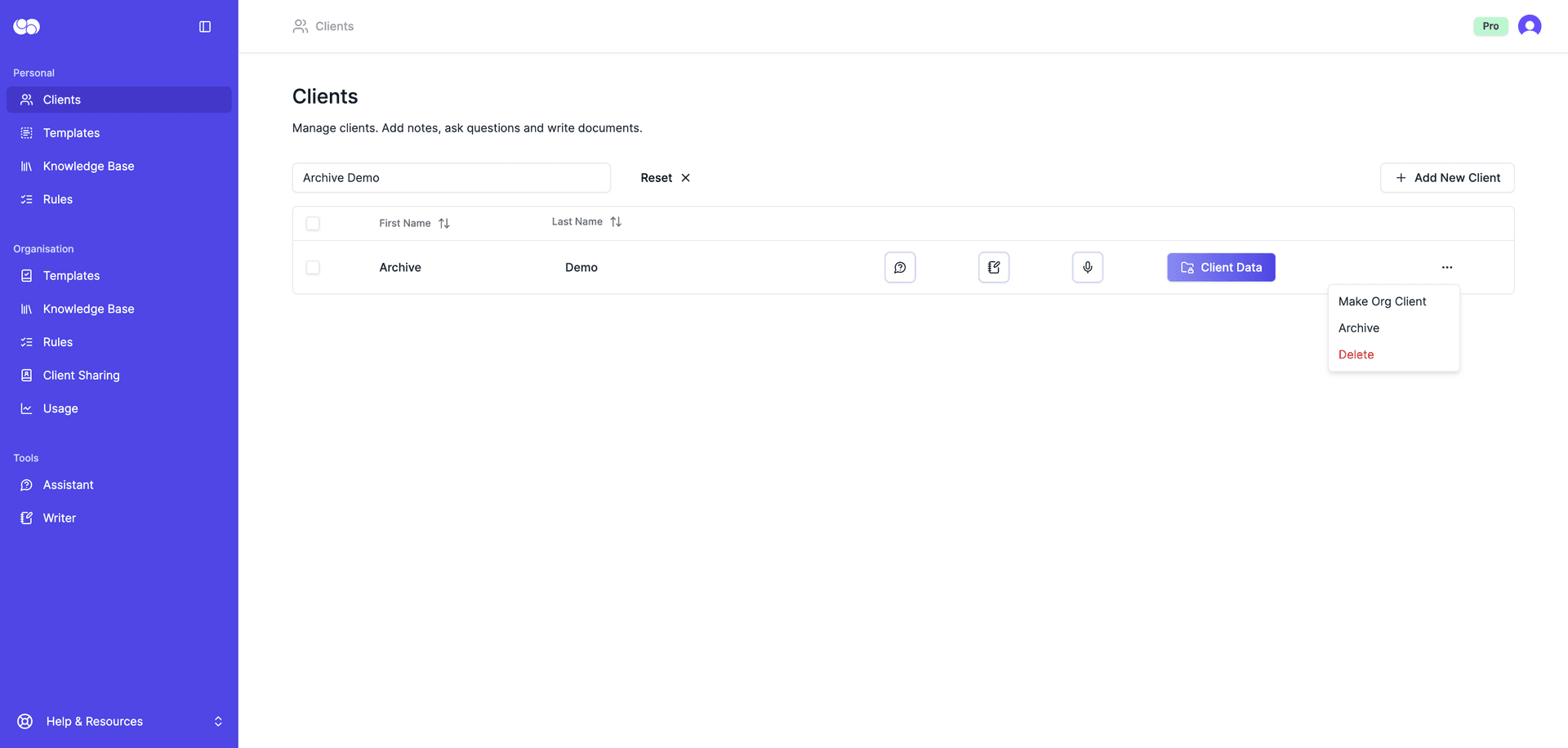 archive client from client list