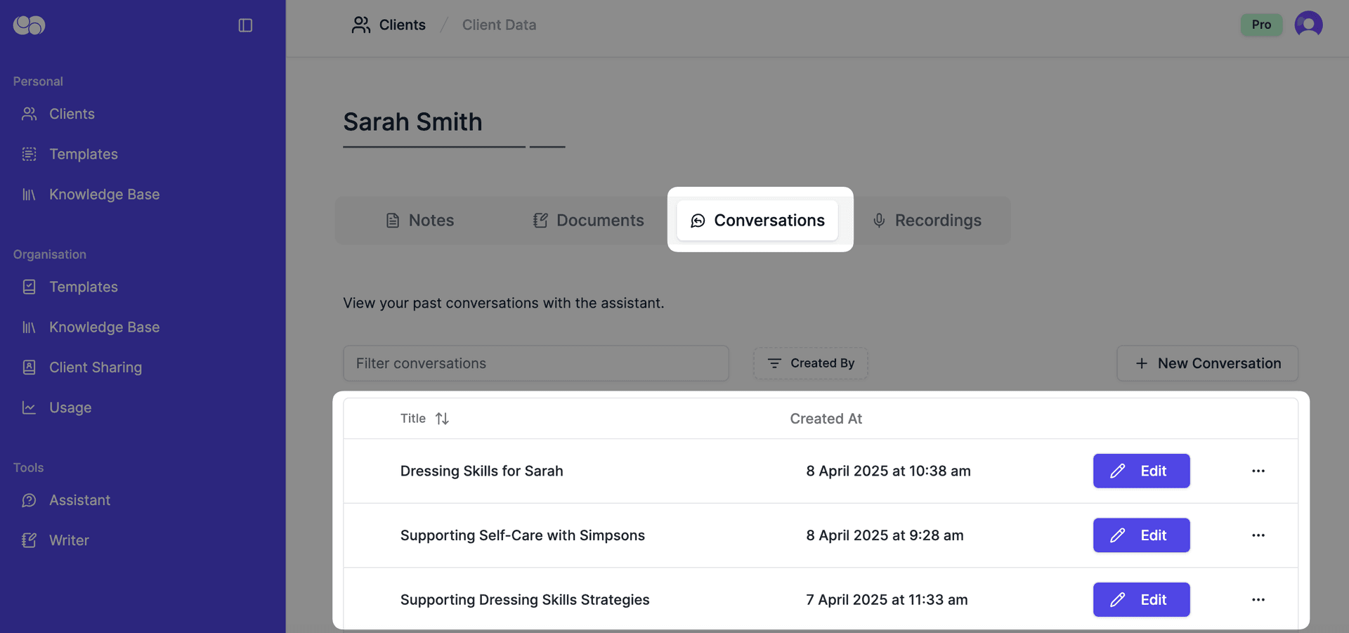 client data conversations