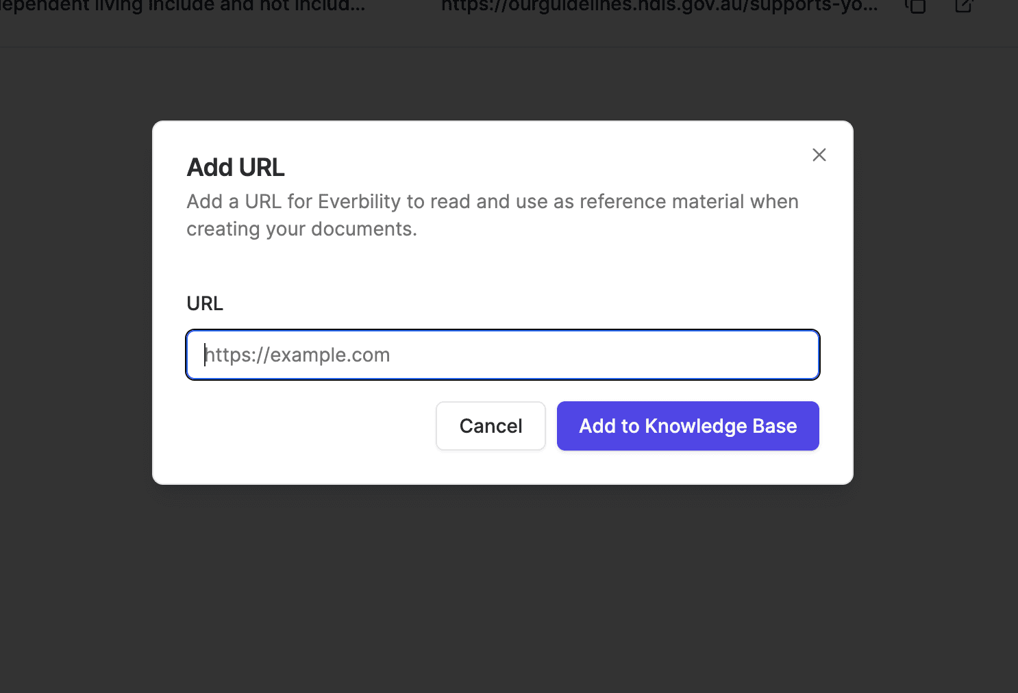 Adding URL to Organisation Knowledge Base