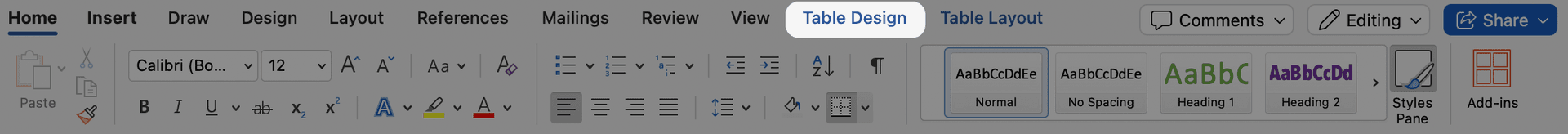 Table Design button two