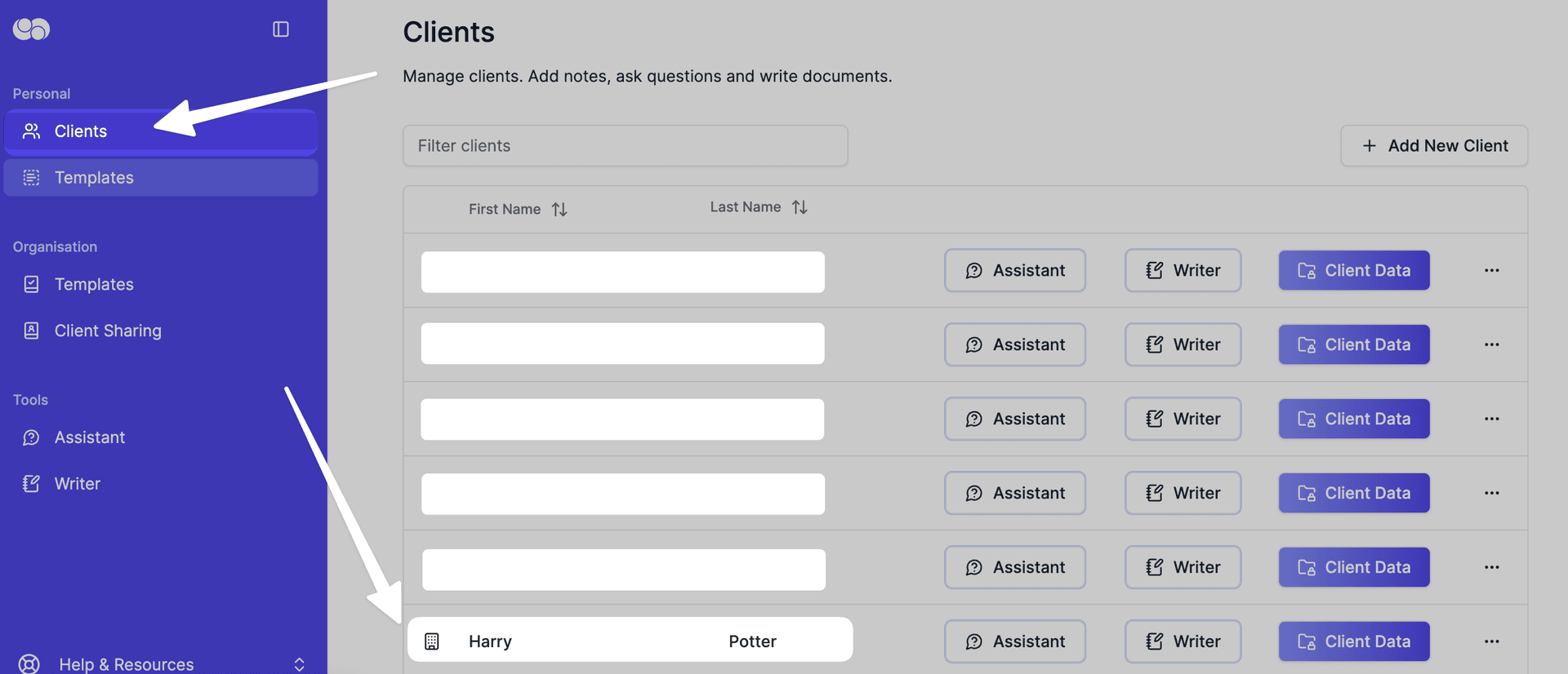 team member client list
