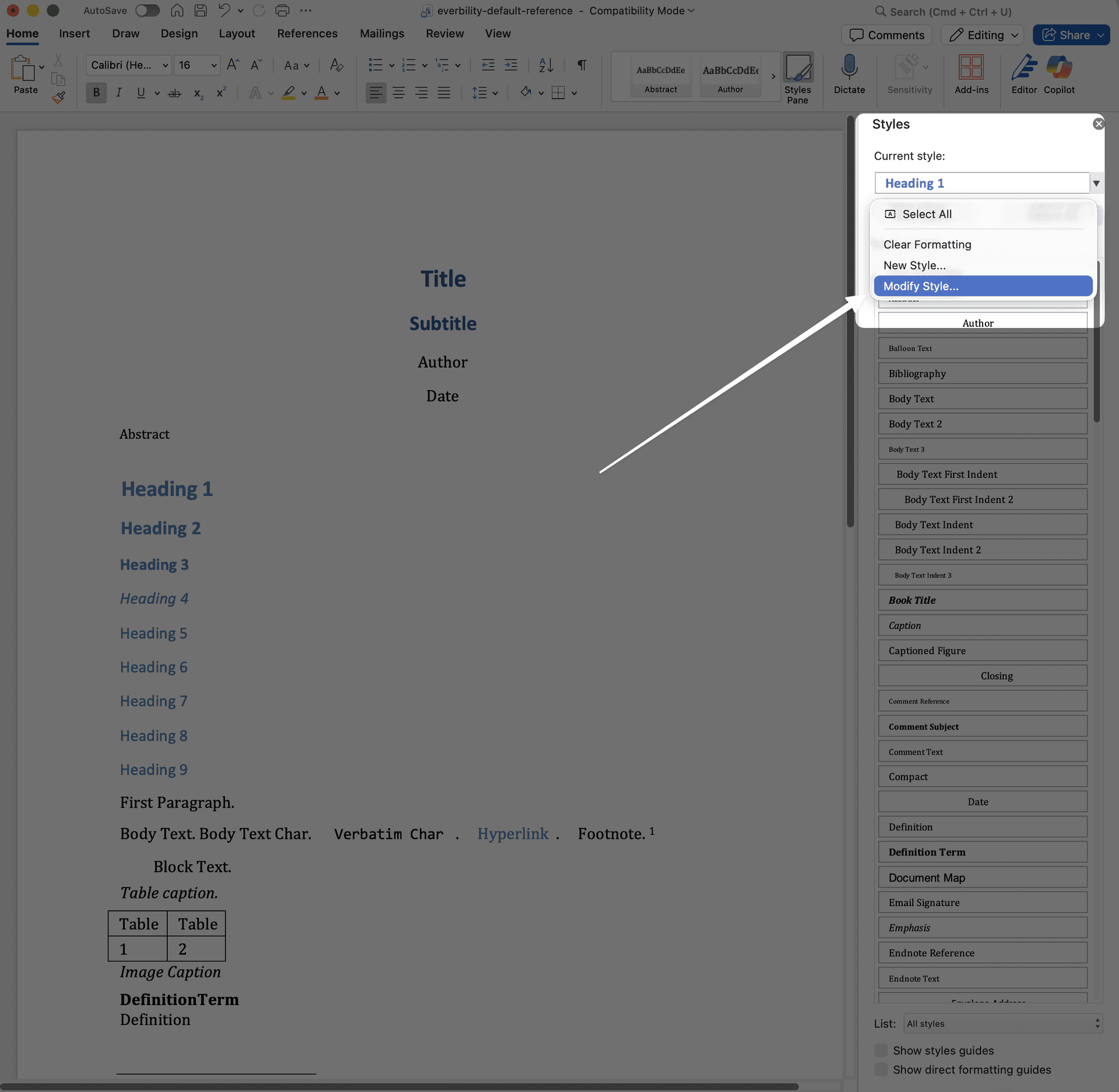 Modify style in Word